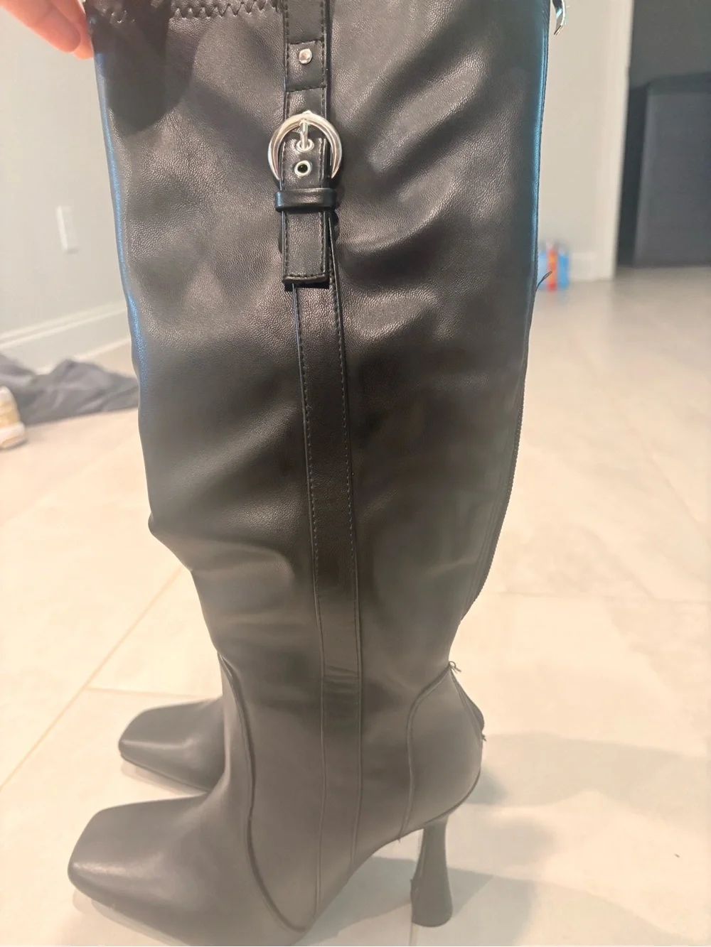 Fashion Nova Black Over-the-Knee Square-Toe Boots